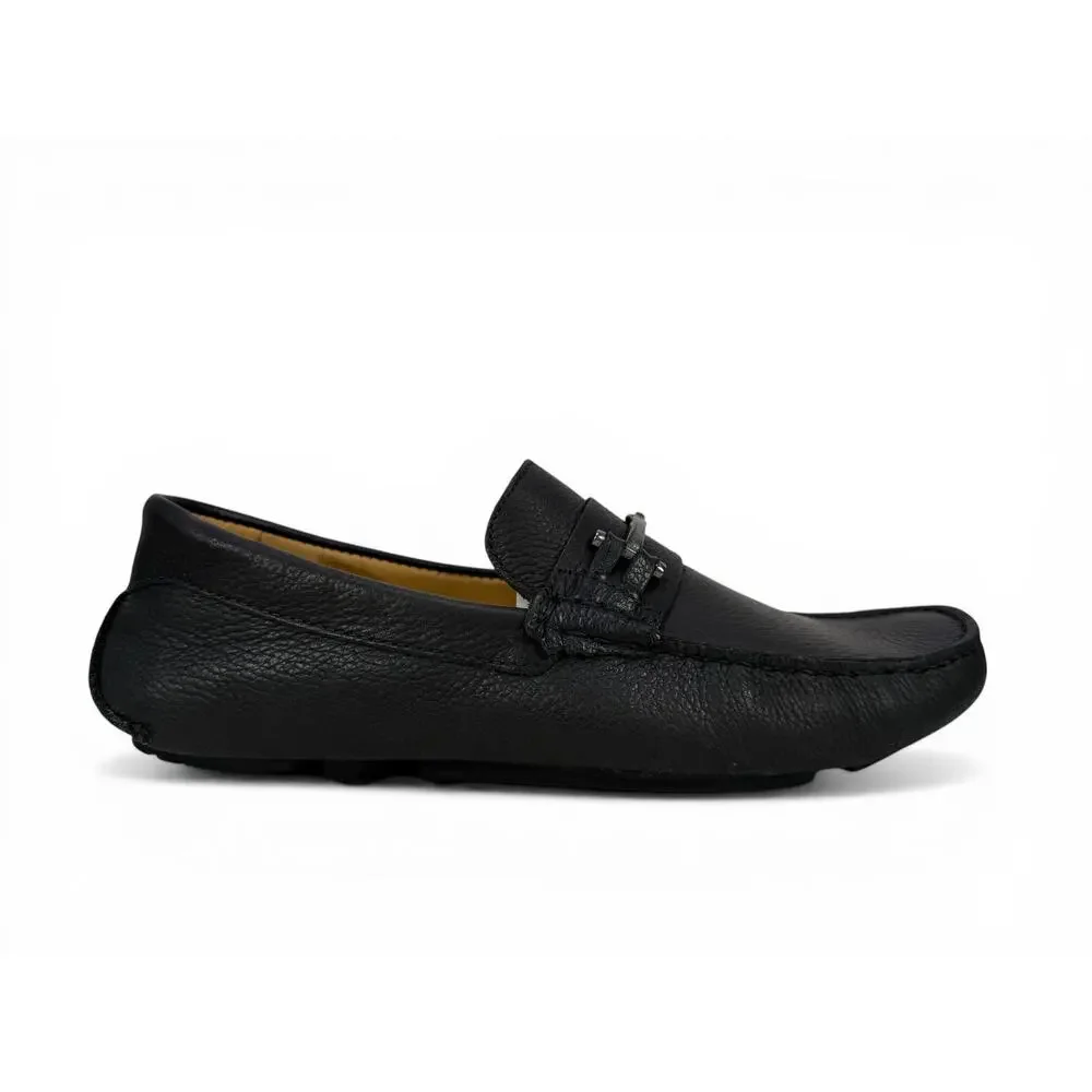 Massimo Matteo Bit Driver Loafer Mens 7.5  Black Leather Moccasin Slip On Luxury